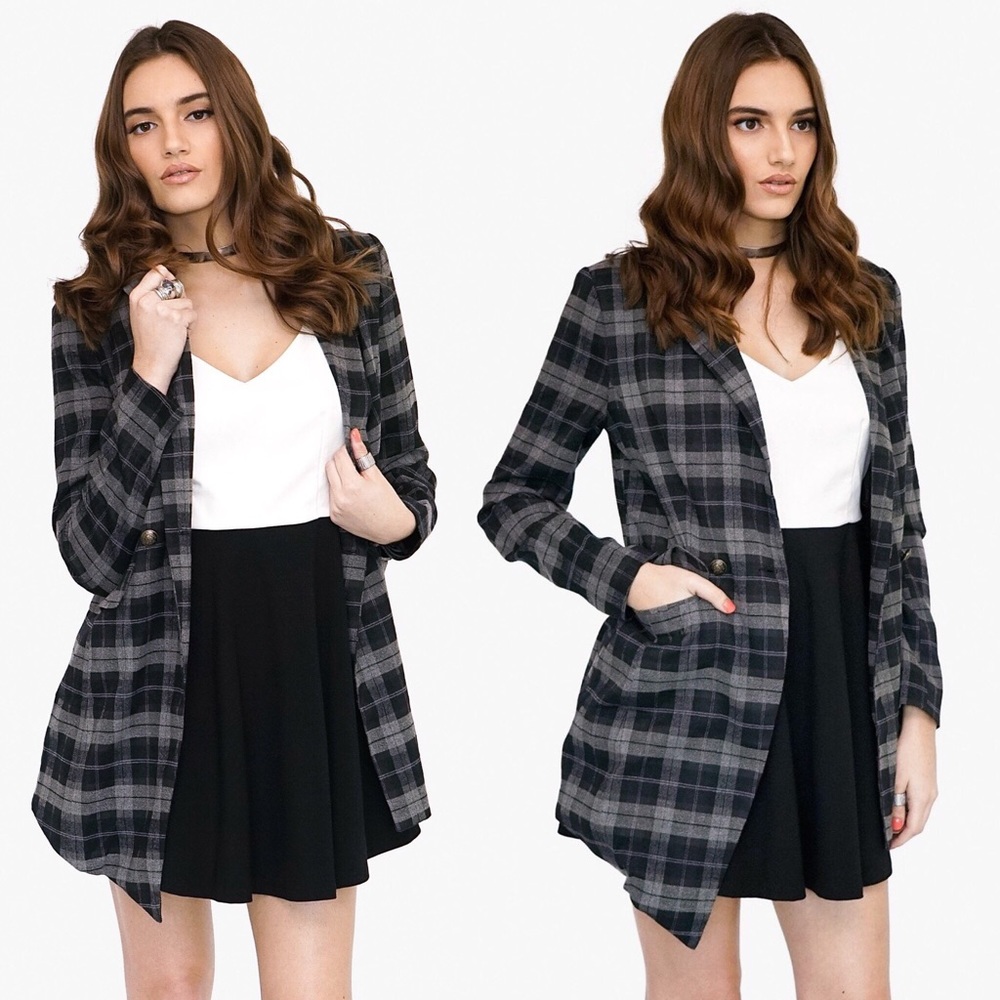 Plaid Asymmetrical Lapel Jacket